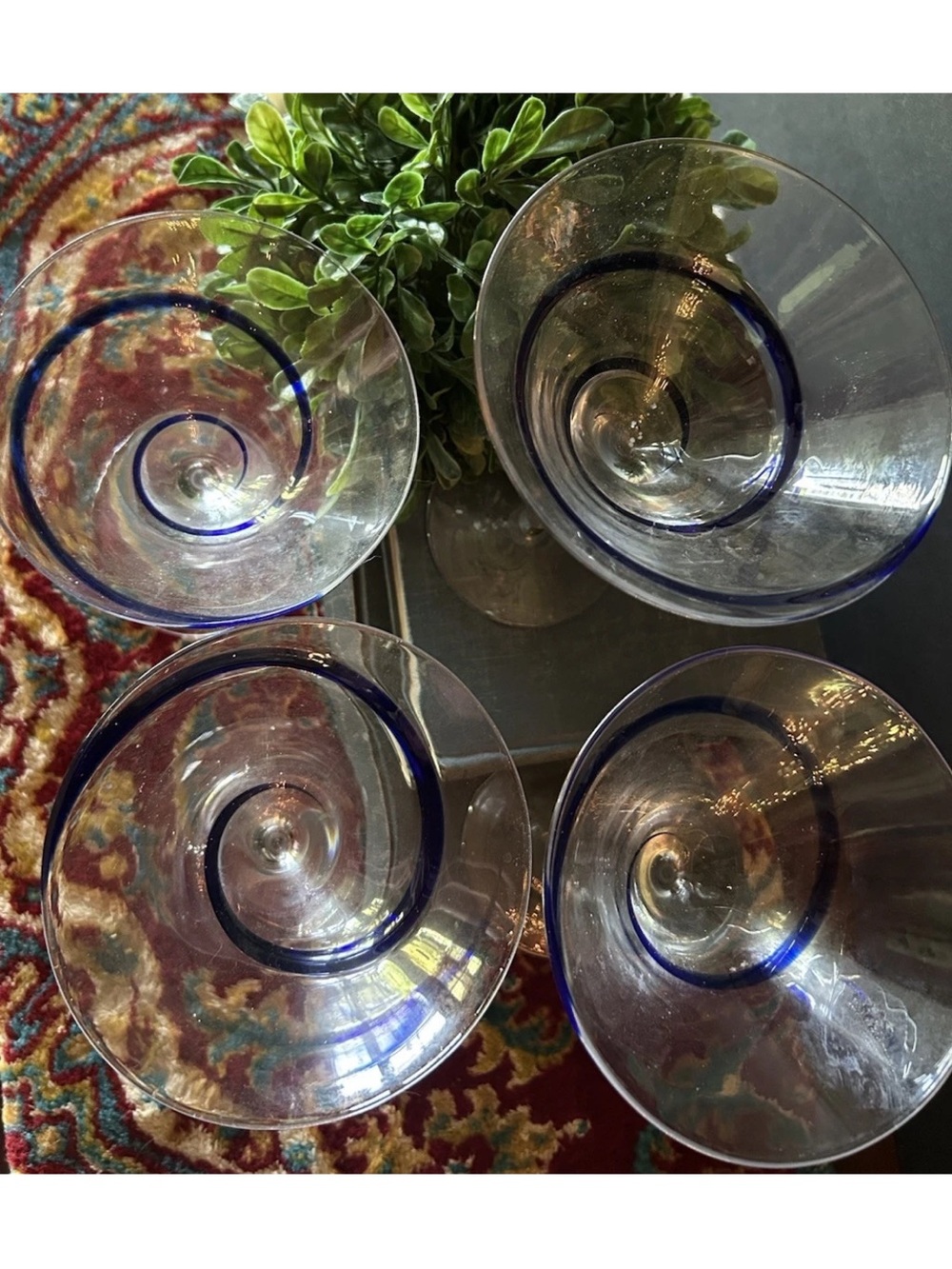 4 Pier 1 Swirline Blue Martini Cocktail Glasses 6.5" Excellent Condition - Picture 5 of 5